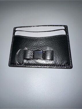 kate spade Metallic Silver Leather Card Case with Bow Accent